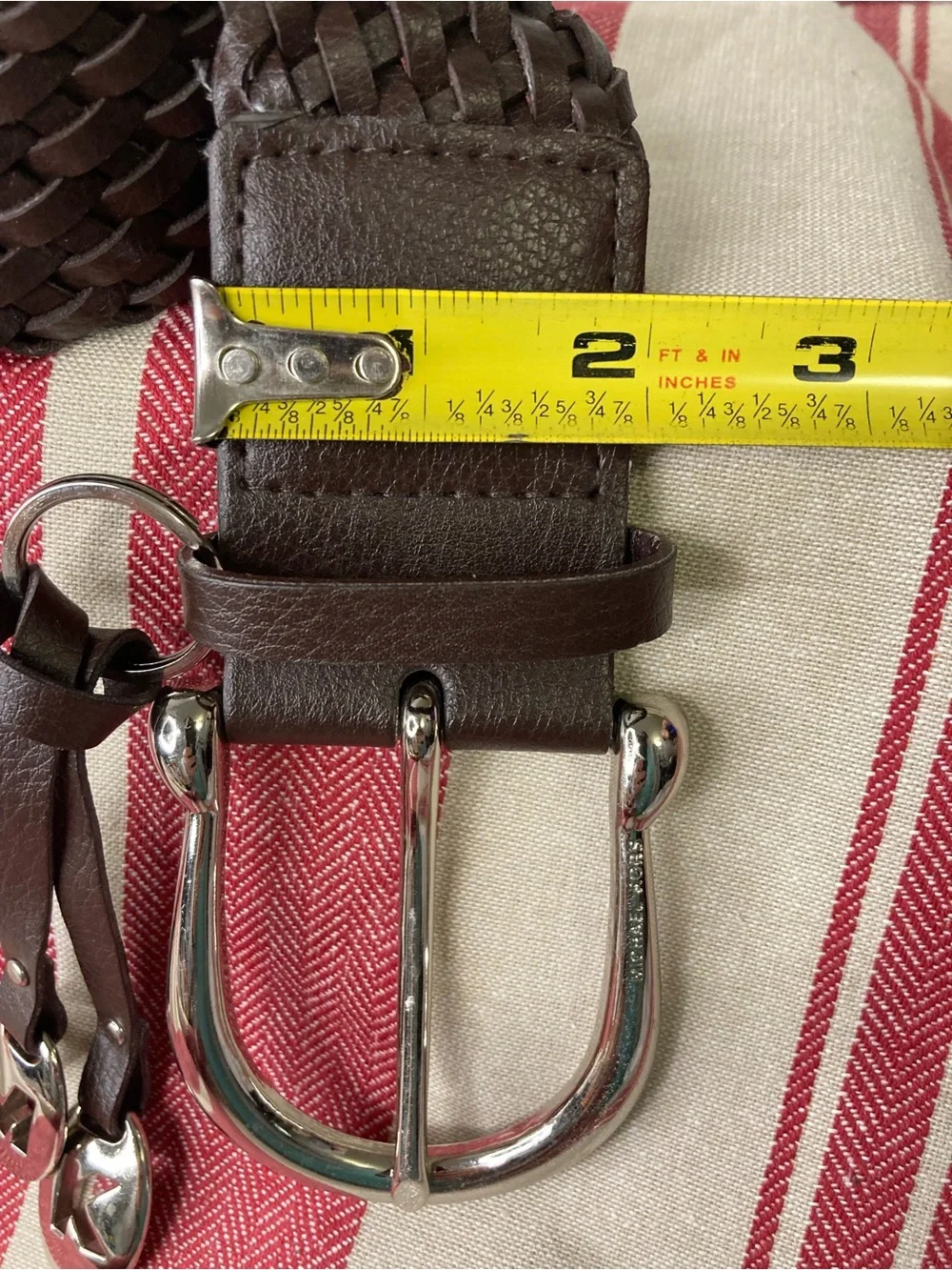 Michael Kors Dark Brown Woven Leather Belt with Silver-Tone MK Charms